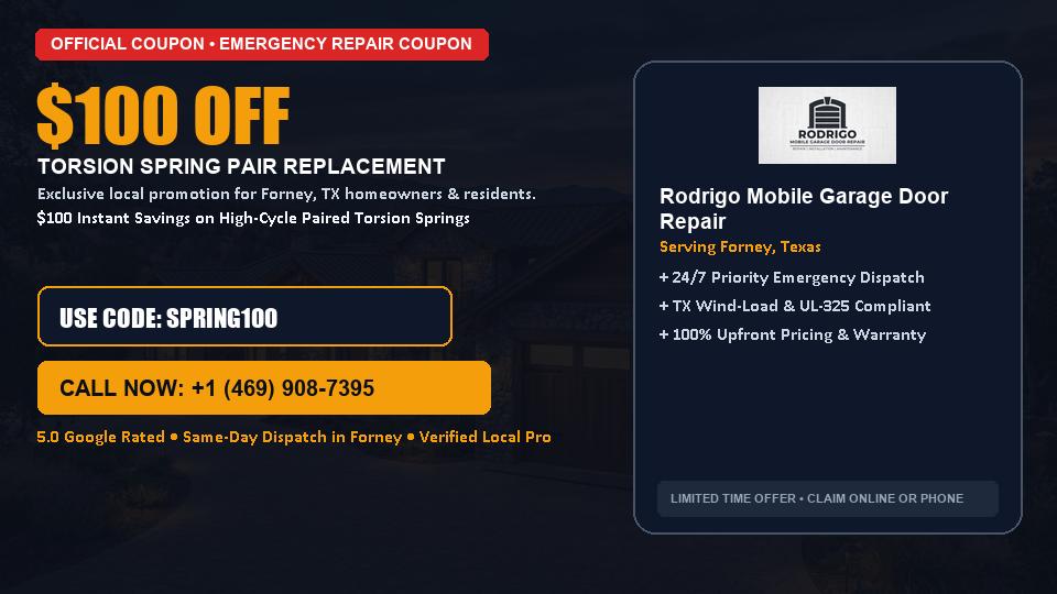 Rodrigo Mobile Garage Door Repair $100 OFF Dual Torsion Spring Replacement in Forney, TX